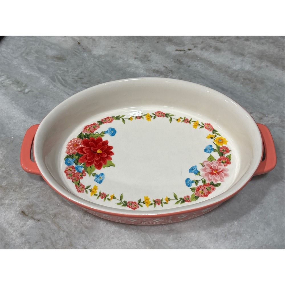 The Pioneer Woman Peach Floral Stoneware Baking Dish